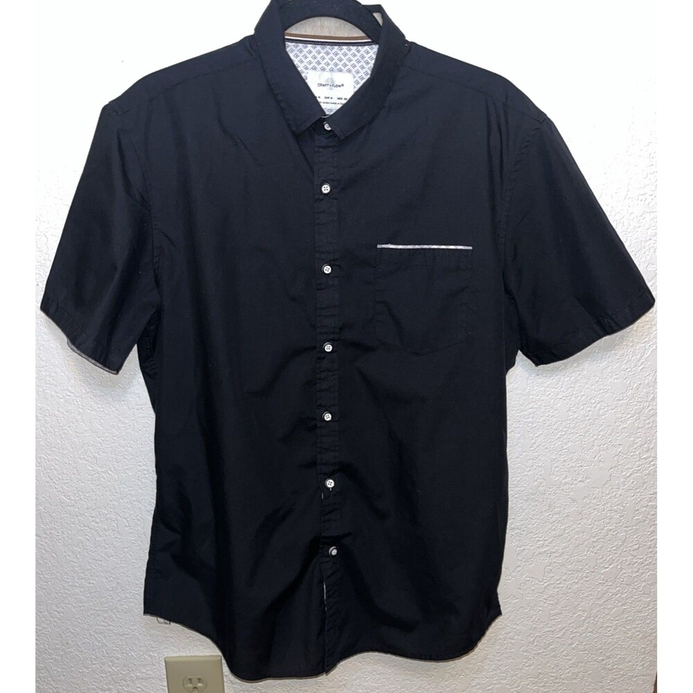 Craft + Flow Button Up Short Sleeve Shirt Black Size Med.
